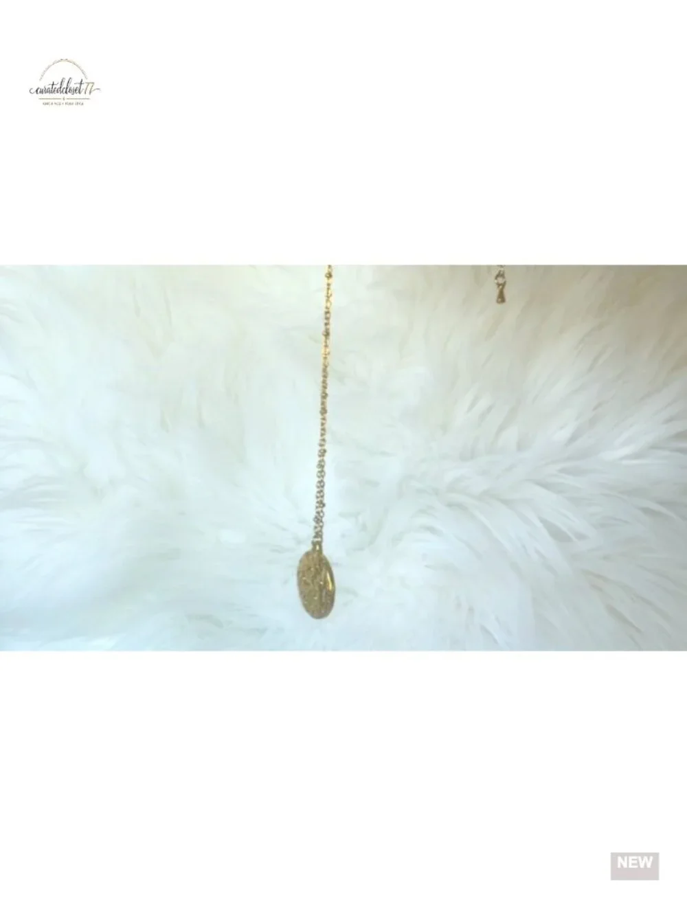 2 Piece Paperclip & Disc Pendant Necklace Set Stainless Steel Gold Plated